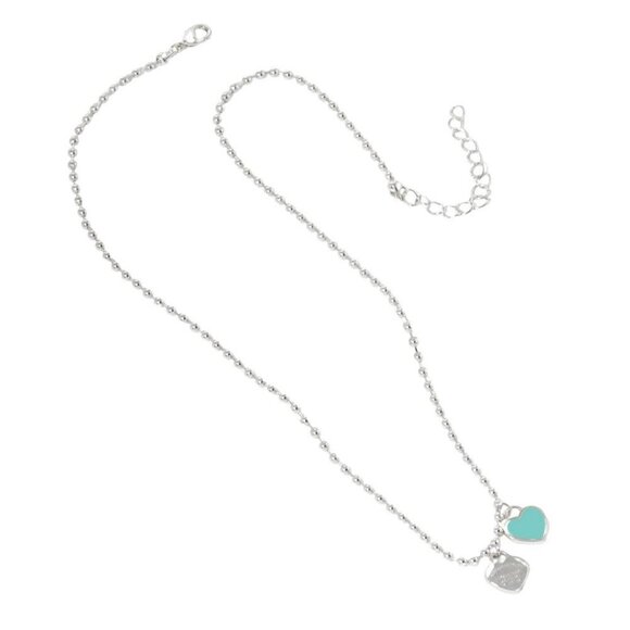 DOUBLE HEART CHARM NECKLACE SILVER - Picture 2 of 2